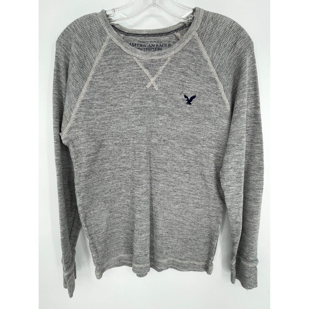 American Eagle Mens AE Legend Thermal Shirt Gray Waffle Knit Long Sleeve Small